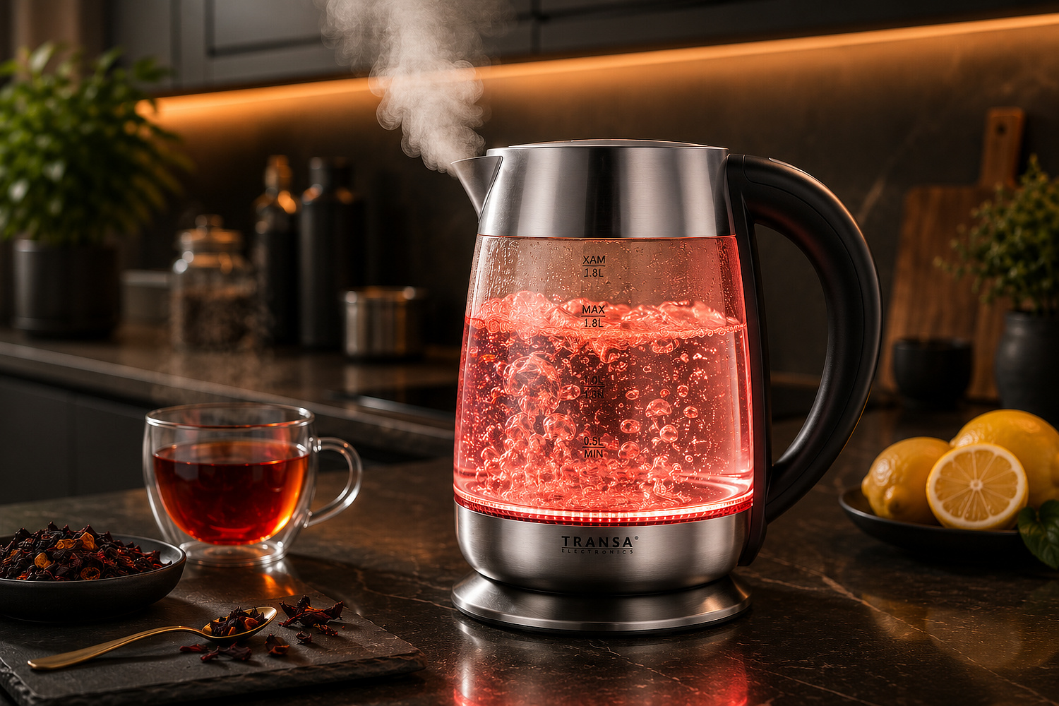 Regulacja temperatury i podświetlenie LED w czajniku BoiLed Glass